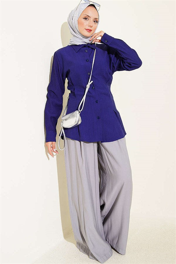 Navy Shirt with Side Waist Darts