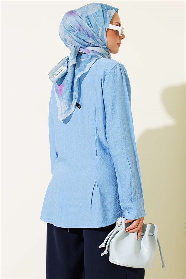 Side Waist Dart Shirt Blue
