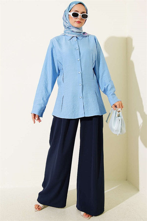 Side Waist Dart Shirt Blue