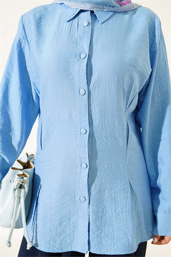 Side Waist Dart Shirt Blue