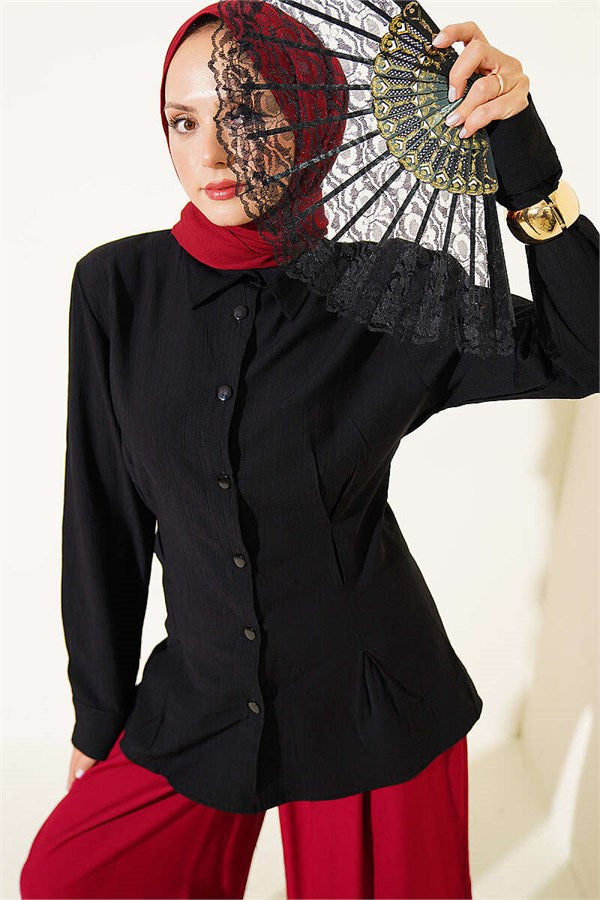 Side Waist Dart Shirt Black