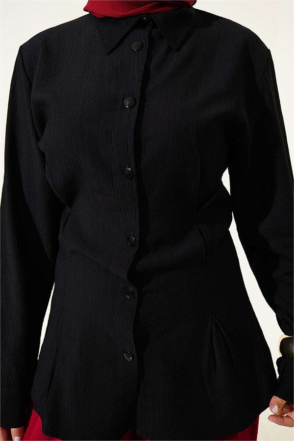 Side Waist Dart Shirt Black