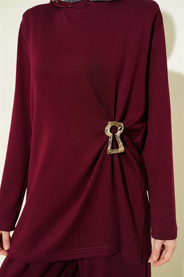 Loysa 2 Piece Set with Side Gathering Detail, Burgundy