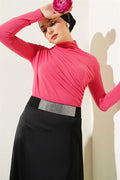 Side Gathered Turtleneck Sandy Blouse Dusty Rose