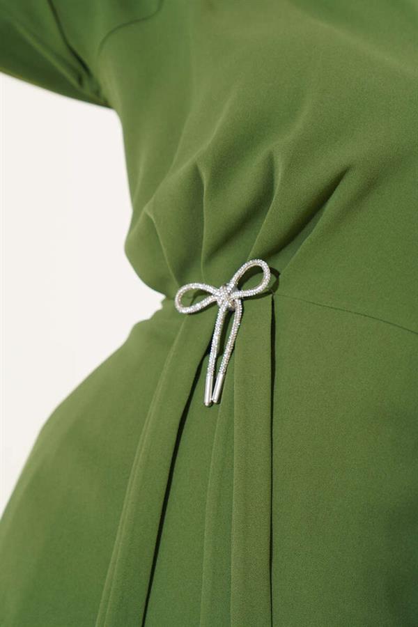 Side-Shirred Pleated Skirted 2 Piece Set Khaki