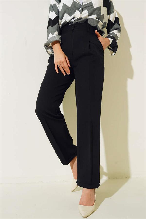 Side Pocket Pleated Detailed Double Leg Trousers Black