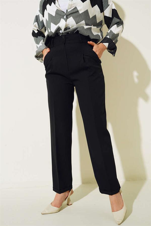 Side Pocket Pleated Detailed Double Leg Trousers Black