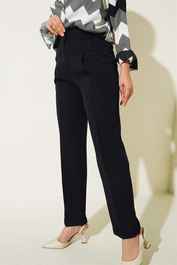 Side Pocket Pleated Detailed Double Leg Trousers Black