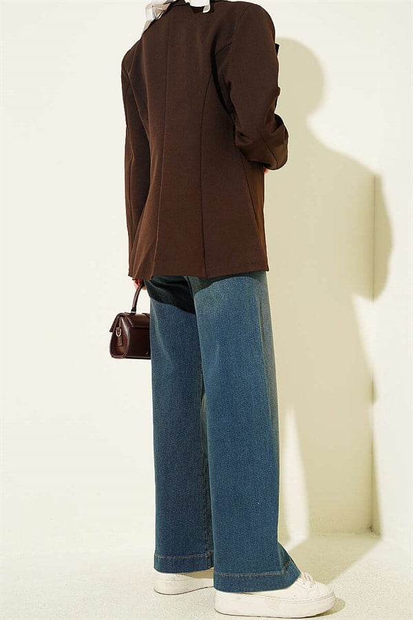 Side Seamless Wide Leg Belted Jeans Dark Blue
