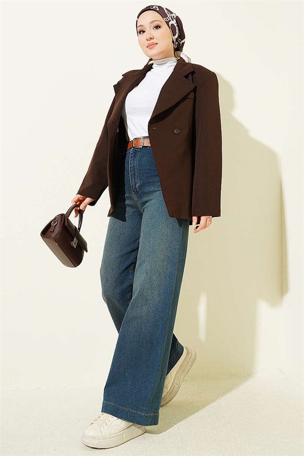 Side Seamless Wide Leg Belted Jeans Dark Blue