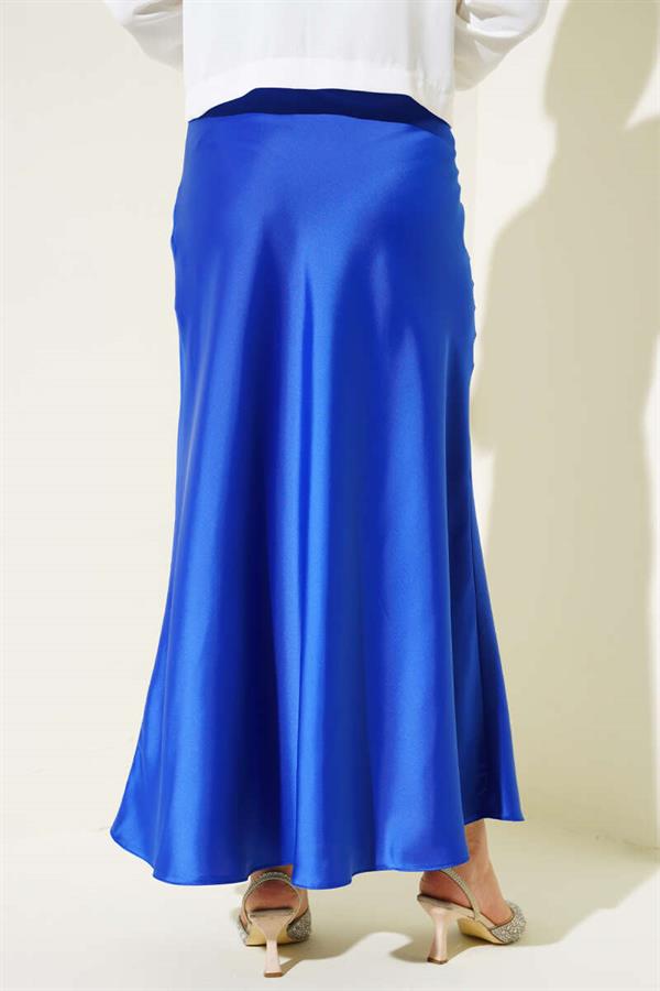 Side Zipper Satin Skirt Saxe