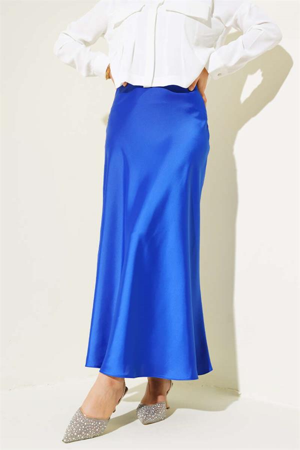 Side Zipper Satin Skirt Saxe