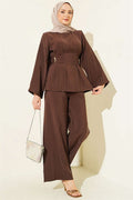 Side Gold Buckle Pleated 2 Piece Set in Coffee