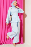 Side Gold Buckle Pleated 2 Piece Set, Blue