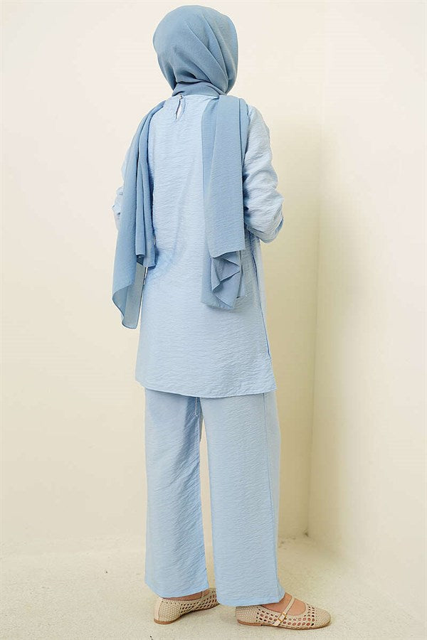 Side Gold Buckle Tunic 2 Piece Set Blue