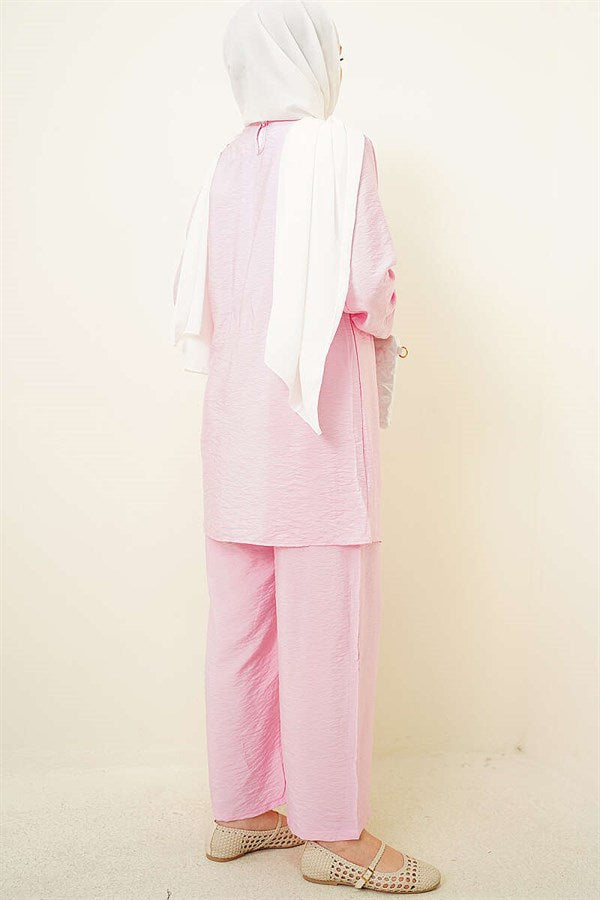 Pink Tunic 2 Piece Set with Gold Buckle Side Detail