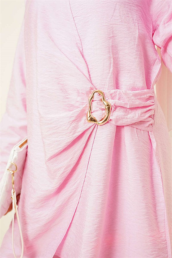 Pink Tunic 2 Piece Set with Gold Buckle Side Detail