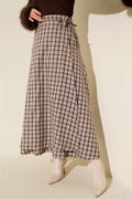 Side Tie Plaid Skirt, Beige