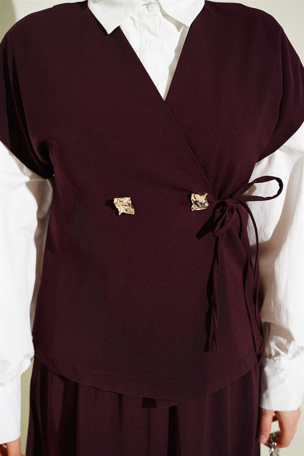 Two-Piece Skirt 2 Piece Set with Side Tie, Plum