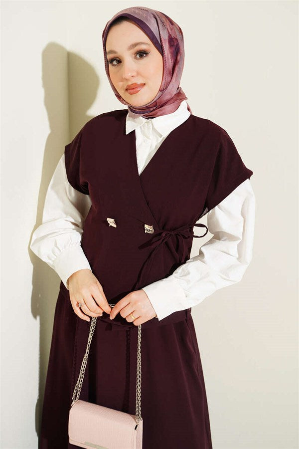 Two-Piece Skirt 2 Piece Set with Side Tie, Plum
