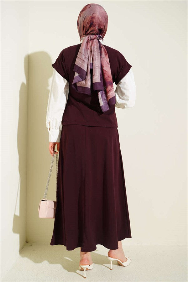 Two-Piece Skirt 2 Piece Set with Side Tie, Plum