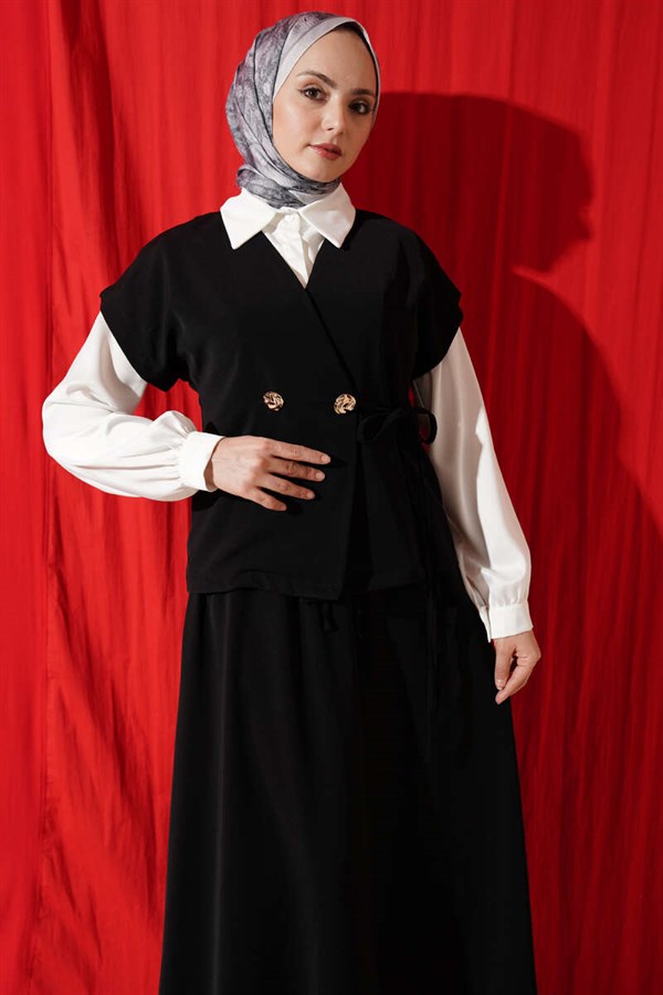 2 Piece Set with Side Tie Skirt, Black