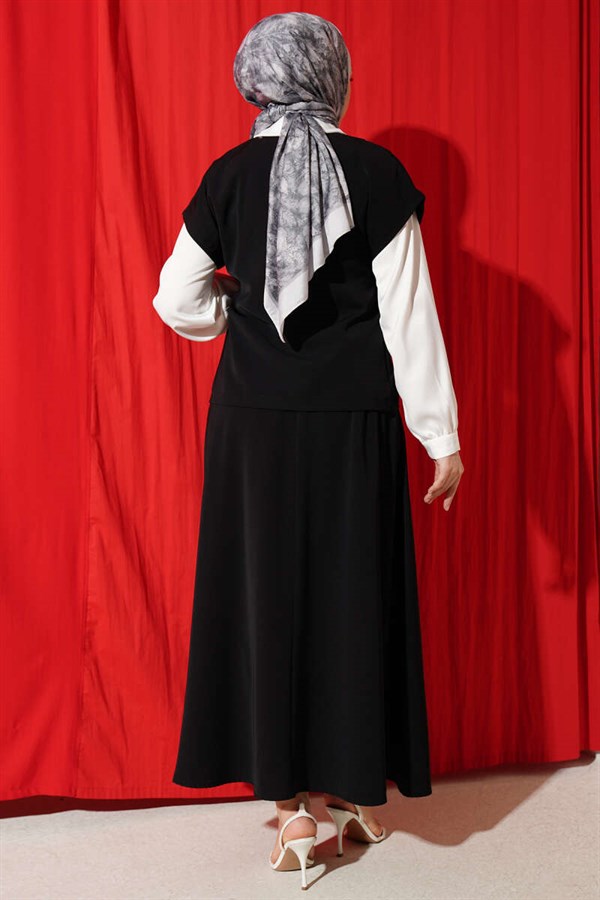 2 Piece Set with Side Tie Skirt, Black