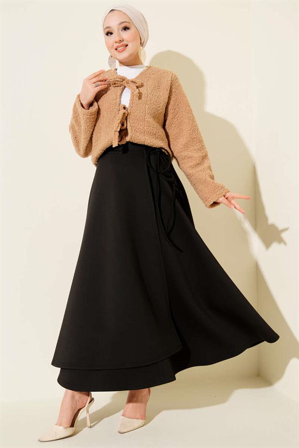 Side Tie Scuba Skirt Black