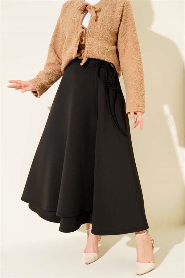 Side Tie Scuba Skirt Black