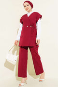 Vest 2 Piece Set with Side Drawstring, Burgundy