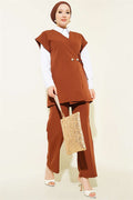 Vest 2 Piece Set with Side Tie, Coffee