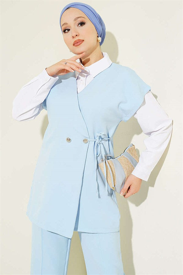 2 Piece Set with Side Drawstring Vest, Blue
