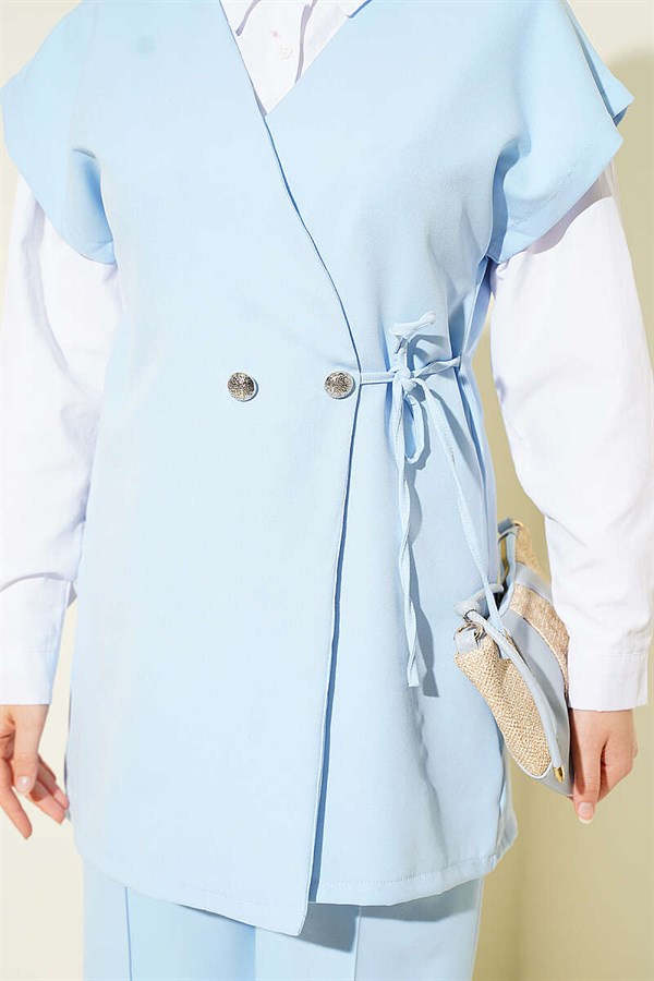 2 Piece Set with Side Drawstring Vest, Blue