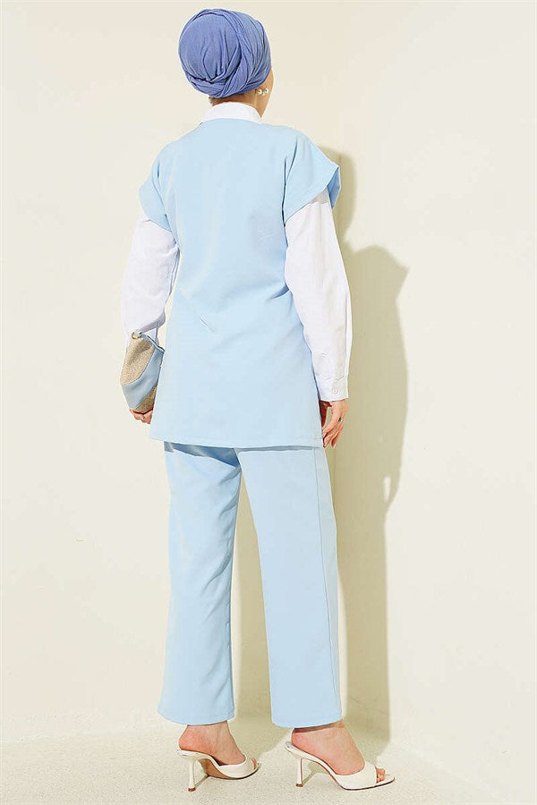 2 Piece Set with Side Drawstring Vest, Blue
