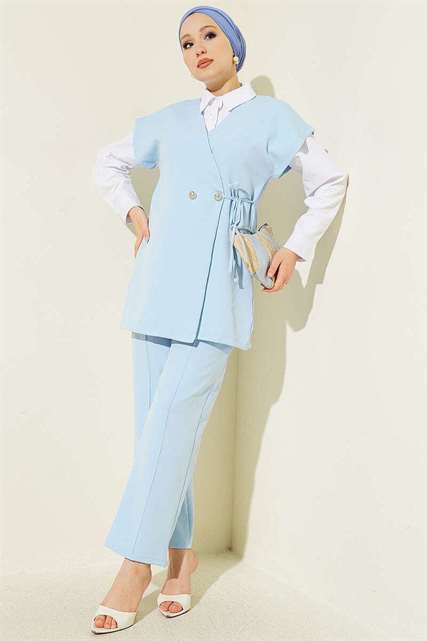 2 Piece Set with Side Drawstring Vest, Blue