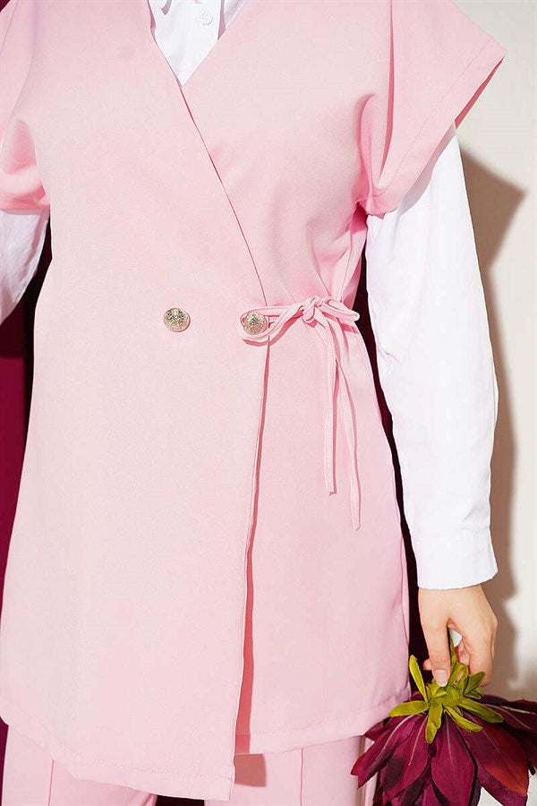 2 Piece Set with Side Tie Vest, Pink