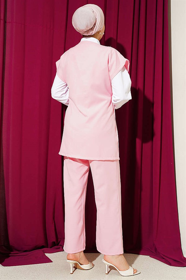 2 Piece Set with Side Tie Vest, Pink