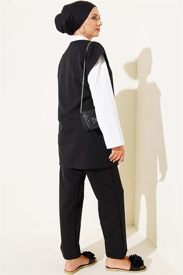 2 Piece Set with Side Drawstring Vest, Black
