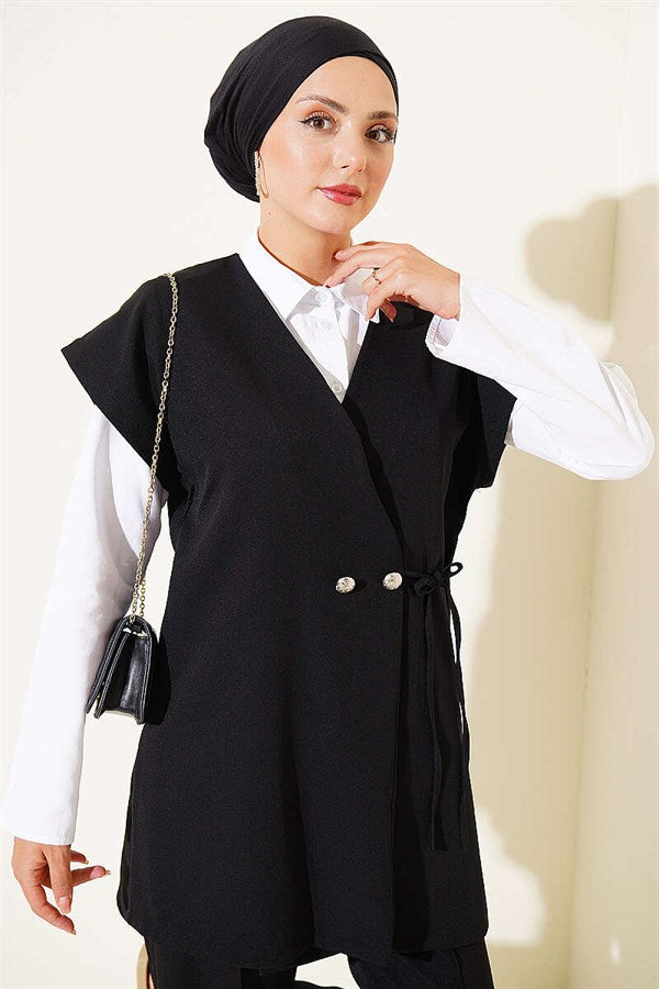 2 Piece Set with Side Drawstring Vest, Black
