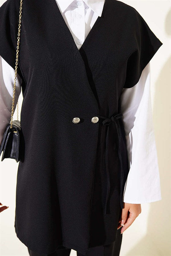 2 Piece Set with Side Drawstring Vest, Black