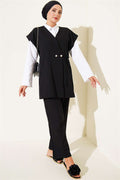 2 Piece Set with Side Drawstring Vest, Black