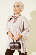 Basic Shirt with Side Tie Closure, Beige