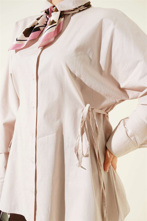 Basic Shirt with Side Tie Closure, Beige