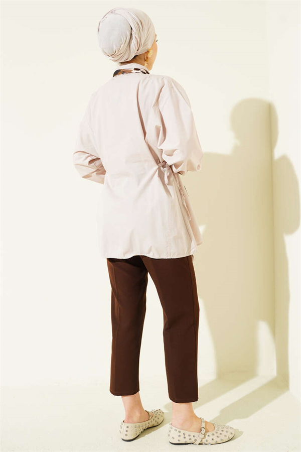 Basic Shirt with Side Tie Closure, Beige