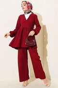 Side Tie Crinkle 2 Piece Set in Burgundy