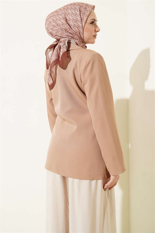 Side Tie Double-Breasted Blazer Jacket, Camel