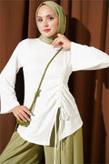 Side Tie Gathered Tunic in Milky Ecru