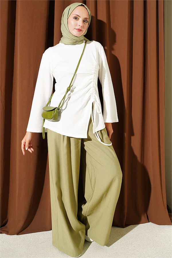 Side Tie Gathered Tunic in Milky Ecru