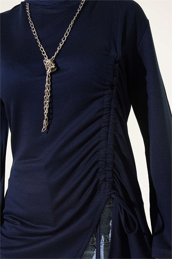 Side Drawstring Tunic, Navy Blue