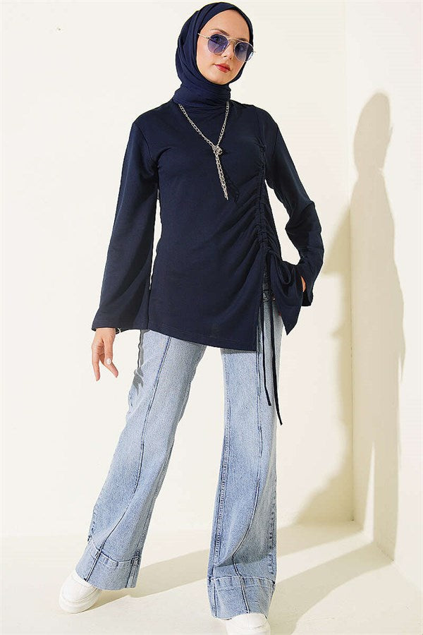 Side Drawstring Tunic, Navy Blue